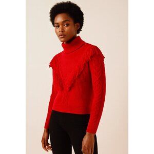 Tuckernuck Women’s Fringe Caswell Wool Blend Sweater Red XS Cable Knit Crewneck